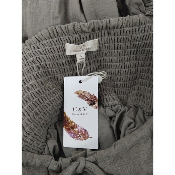 Chelsea & Violet Junior Girls Large Puff Sleeve Smocked Back Dress Taupe New - Picture 8 of 9